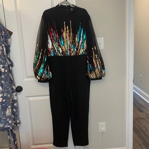 Bishop sleeve sequin jumpsuit
